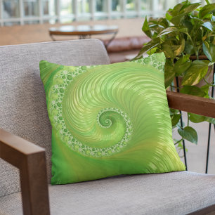 Abstrakt Grönt Spiral Fractal Kudde