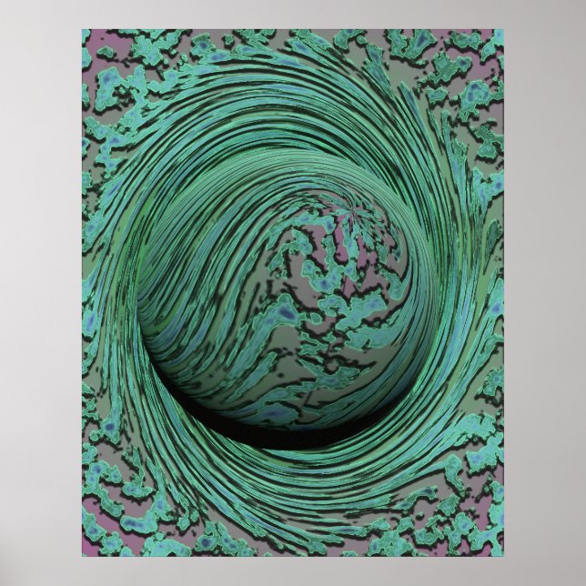 Abstrakt Grönt Swirl Cosmic Singularity Design Poster (Framsidan)