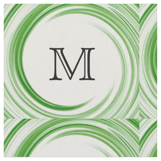 Abstrakt Grönt Swirl Monogram #3 Tyg (Närbild)