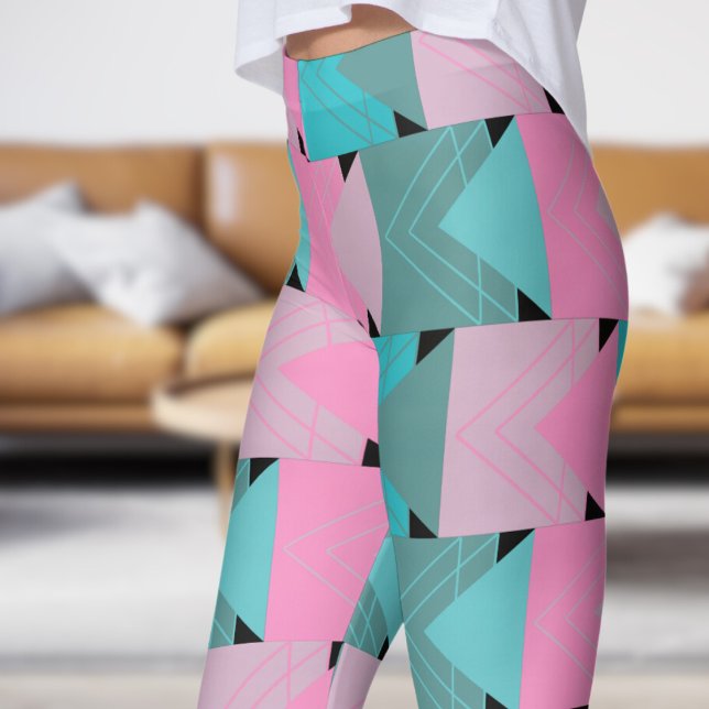 Abstrakt Grönt Uppehåll och Rosa Pilar Mönster Leggings (Arrow Left Leggings)