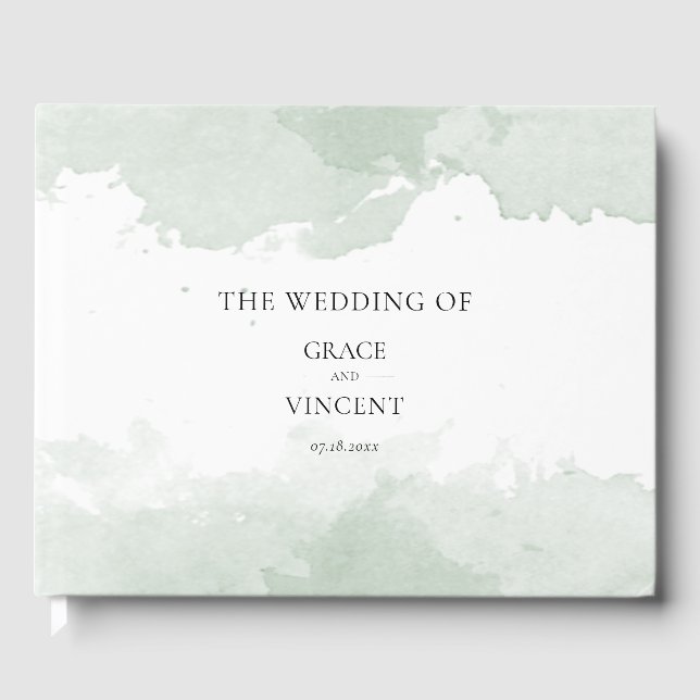 Abstrakt grönt vattenfärg bröllop gästböcker (Framsida)