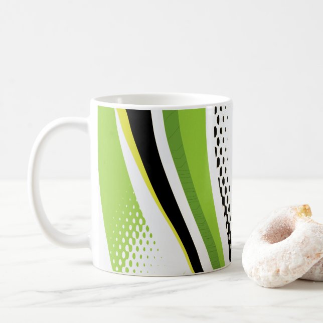 Abstrakt Grönt Vit och Svart kurva Kaffemugg (Med munk)