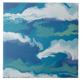Abstrakt Grönt Vita havsviken Wave Faux Marble Kakelplatta