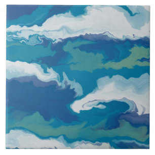 Abstrakt Grönt Vita havsviken Wave Faux Marble Kakelplatta