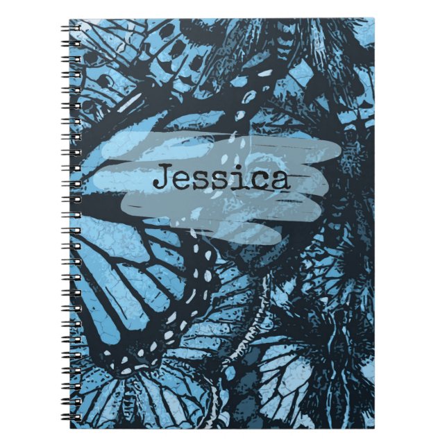 Abstrakt Grunge Blue Butterfly Art Personlig Anteckningsbok (Framsidan)