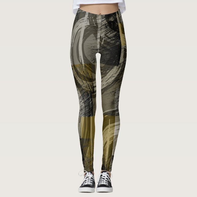 Abstrakt grunge, monokrom brun leggings (Framsida)