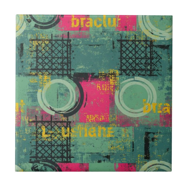 Abstrakt Grunge-mönster med geometriska former (1) Kakelplatta (Framsidan)