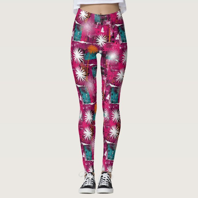 Abstrakt Grunge-mönster med Maskros Leggings (Framsida)