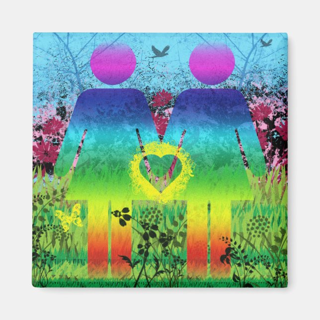 Abstrakt Grunge Rainbow Kärlek Magnet (Framsidan)