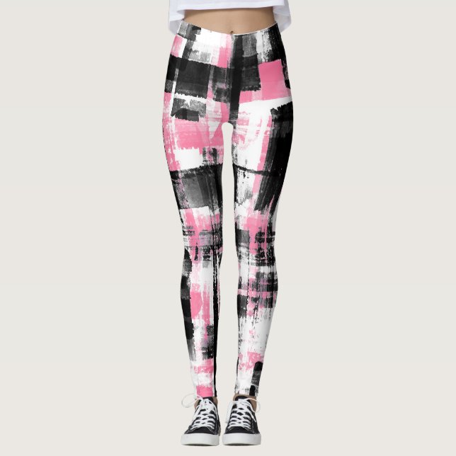 Abstrakt Grunge Rosa White and Black Leggings (Framsida)