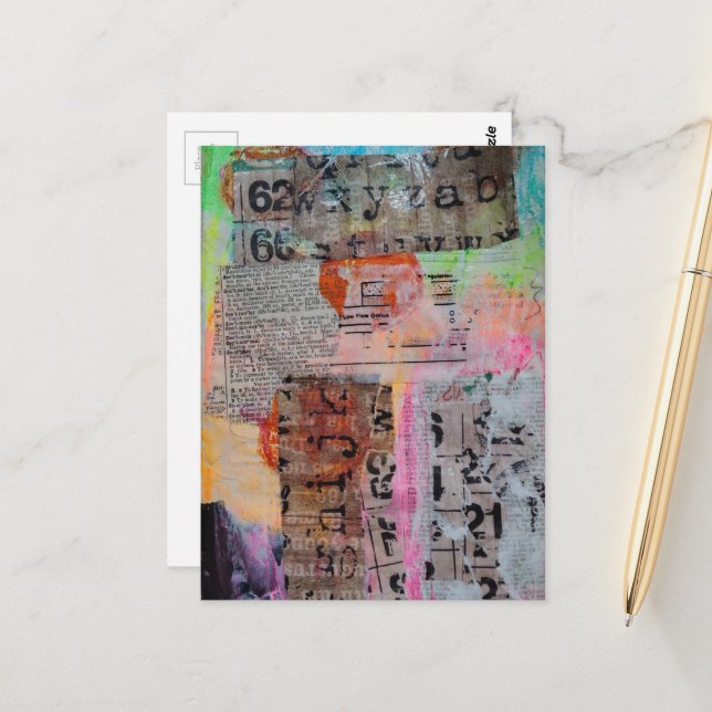 Abstrakt grunge siffror bokstäver collage vykort (Fram/Back In Situ)