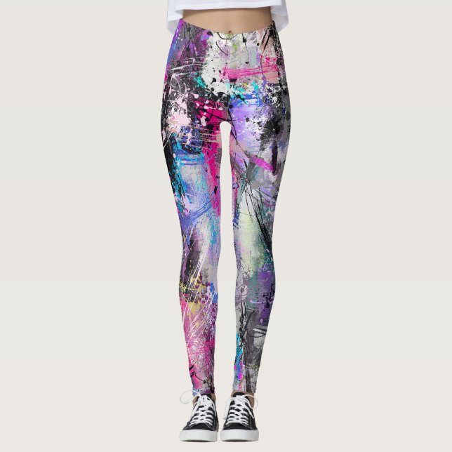 Abstrakt Grungy Colorful Paint Leggings (Framsida)