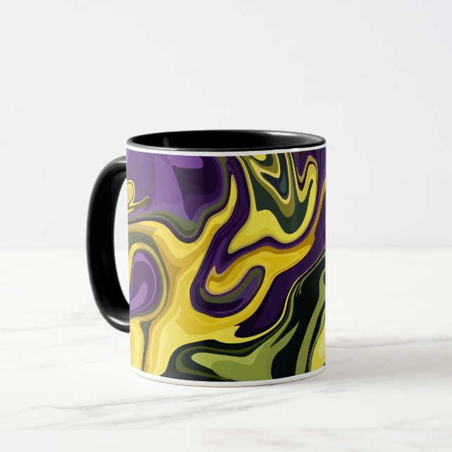 Abstrakt gul, lila och grön Fluid Art  Mugg (Framsida vänster)