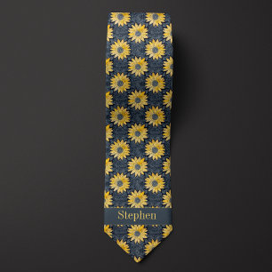 Abstrakt gul och skifferblommig slips