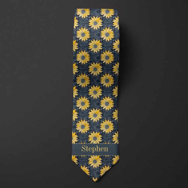 Abstrakt gul och skifferblommig slips (Skapare uppladdad)