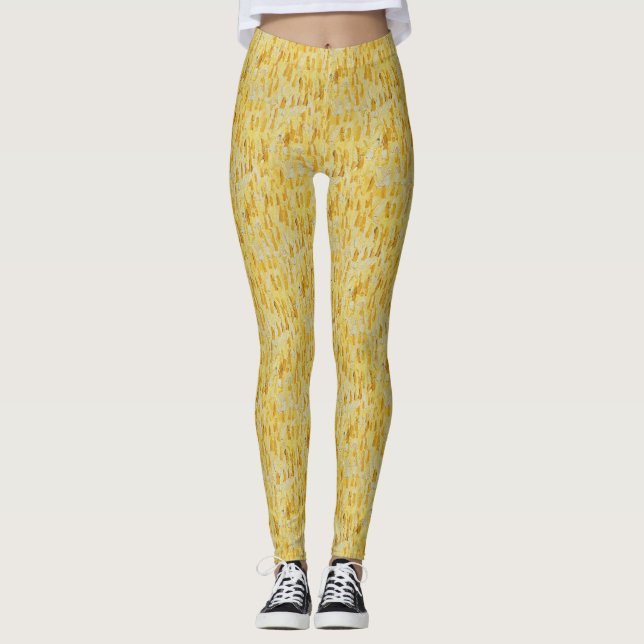 Abstrakt gul pastell impressionistisk mönster leggings (Framsida)