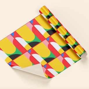 Abstrakt gul röd djärva färger geometriskt mönster presentpapper