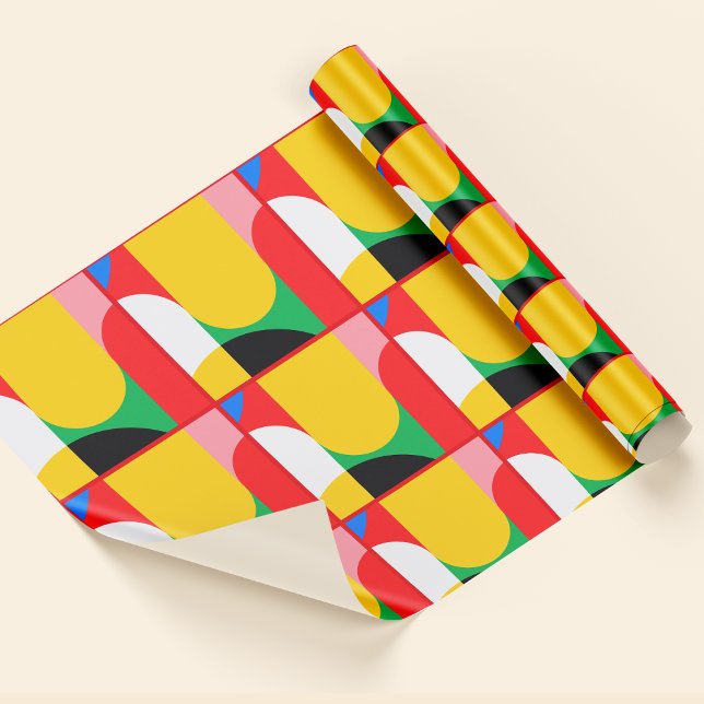 Abstrakt gul röd djärva färger geometriskt mönster presentpapper (Abstract Yellow Red Bold Colors Geometric Pattern Wrapping Paper)