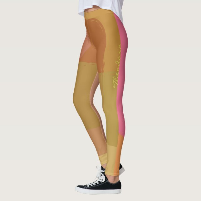 Abstrakt Guld Beige Rosa Leggings (Vänster)