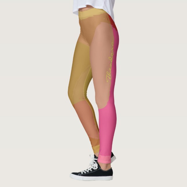 Abstrakt Guld Beige Rosa Mönster Leggings (Vänster)