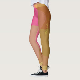 Abstrakt Guld Beige Rosa Mönster Leggings