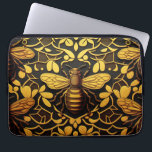 Abstrakt guld bin. Golden blommigt insekt mönster Laptop Fodral<br><div class="desc">Abstrakt guld bin och laptop sleeve i det gyllene blommönstret i den svarta gulten färg.</div>