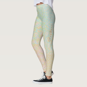 Abstrakt Guld Blue Blommigt Leggings