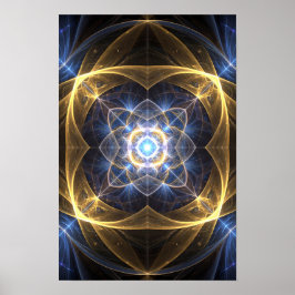 Abstrakt Guld Blue Fractal Energy Art Poster