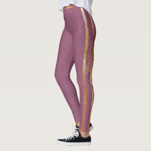 Abstrakt Guld Burgundy Blommigt Leggings
