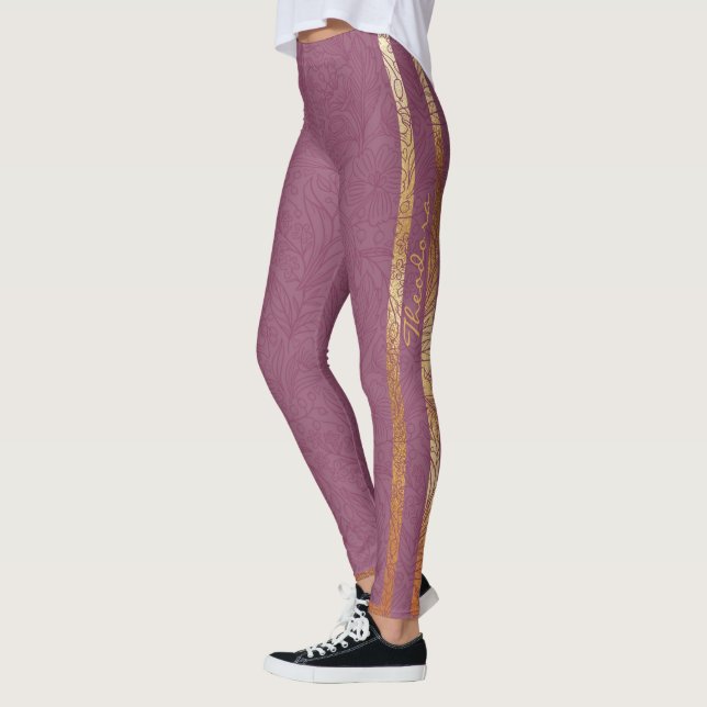 Abstrakt Guld Burgundy Blommigt Leggings (Vänster)