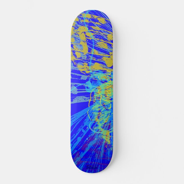 Abstrakt Guld Butterfly Blue Pastel Mini Skateboard Bräda 18,5 Cm (Framsida)