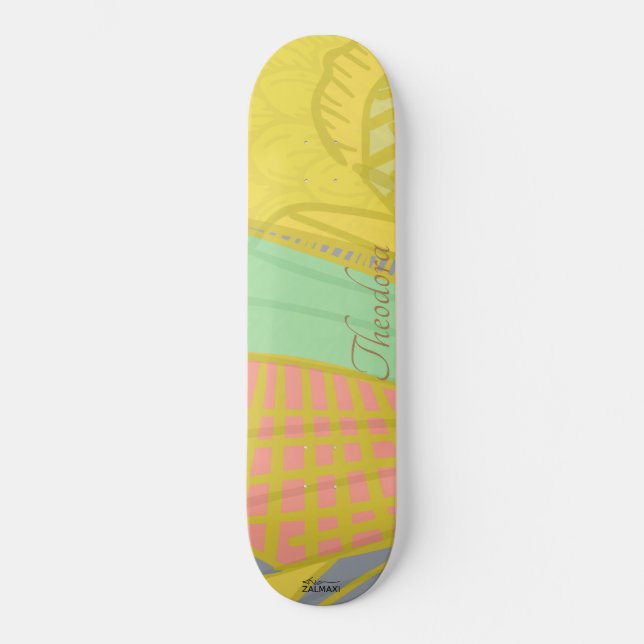 Abstrakt Guld Butterfly Jad Rosa Mini Skateboard Bräda 18,5 Cm (Framsida)