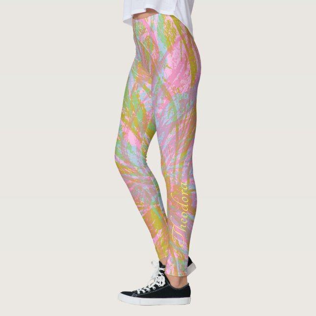 Abstrakt Guld Butterfly Rosa Violet Leggings (Vänster)