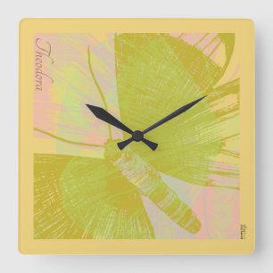 Abstrakt Guld Butterfly Rosa Violet Pastel Fyrkantig Klocka
