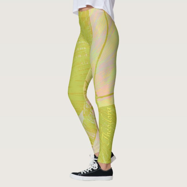 Abstrakt Guld Butterfly Rosa Violet Pastel Leggings (Vänster)