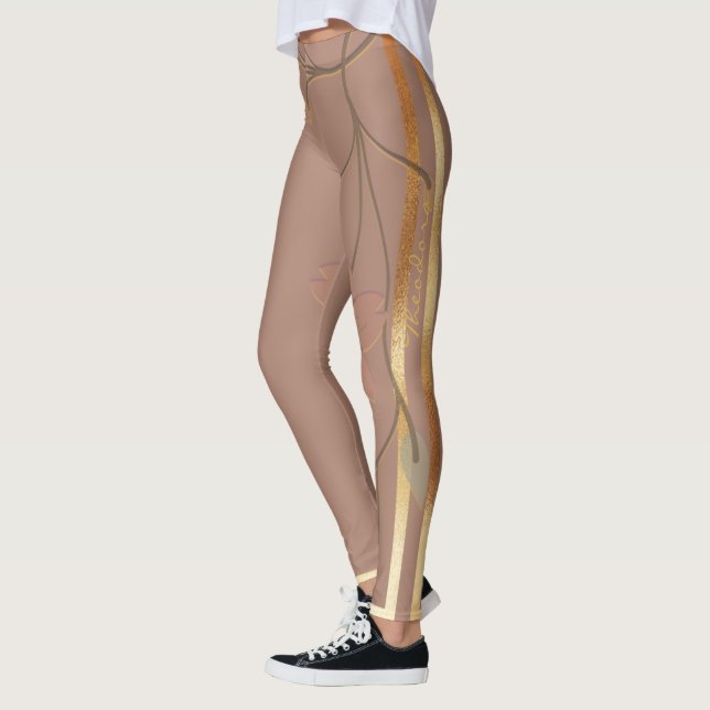 Abstrakt Guld Chocolate-Blommigt Leggings (Vänster)