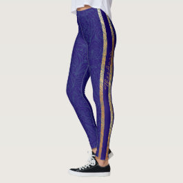 Abstrakt Guld Cobalt Blommigt Leggings