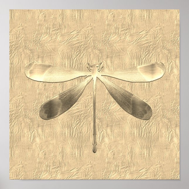 Abstrakt Guld Dragonfly Collage Poster (Framsidan)