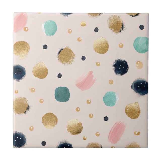 Abstrakt Guld & färgfull brushstroke Cirkel Kakelplatta (Framsidan)