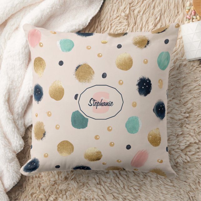 Abstrakt Guld & färgfull brushstroke Cirkel Kudde (Filt)