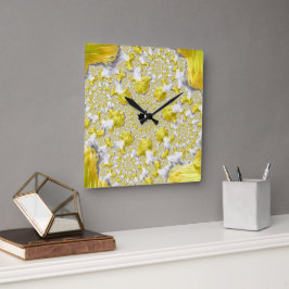 Abstrakt Guld Fractal Fyrkantig Klocka