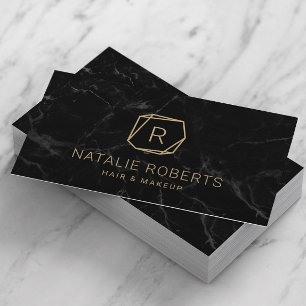 Abstrakt Guld Geometric Logotyp Modern Black Marbl Visitkort