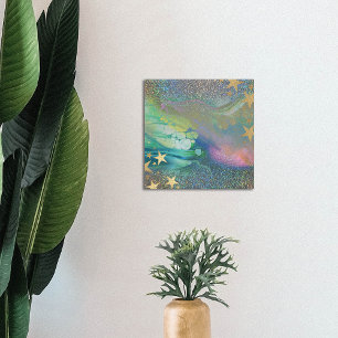 Abstrakt Guld Glittery Stars Liquid Pour Paint Canvastryck