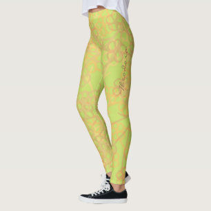 Abstrakt Guld Grönt Blommönster Leggings