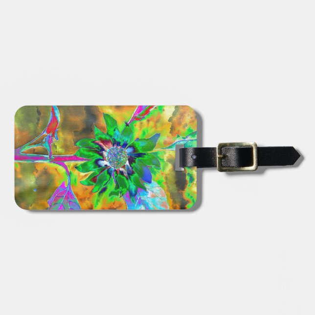 Abstrakt guld grönt solros | funky i efterhand bagagebricka (Horisontell Framsida)