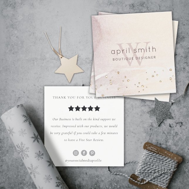 Abstrakt Guld Lila Monogram-granskningsbegäran Fyrkantigt Visitkort (Skapare uppladdad)