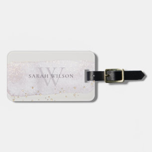 Abstrakt Guld Lilac Brush Stoke Monogram Glitter Bagagebricka