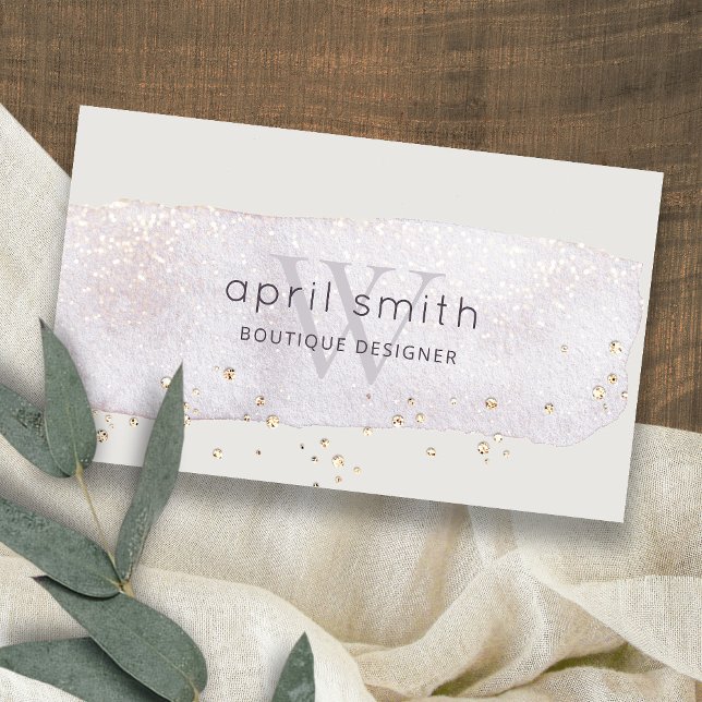 Abstrakt Guld Lilac Brush Stoke Monogram Glitter Visitkort (Skapare uppladdad)