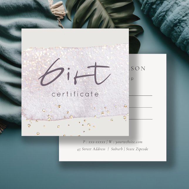 Abstrakt Guld Lilac Push Stoke Gift Certificate Fyrkantigt Visitkort (Skapare uppladdad)