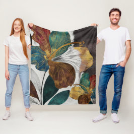 Abstrakt Guld Line Blommigt Art med fet Petals Fleecefilt